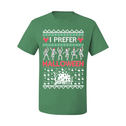 I Prefer Halloween Funny, Fall Autumn Fan Xmas Haunted House Skeleton, Spooky Ugly Christmas Sweater Ugly Christmas Men's T-Shirt