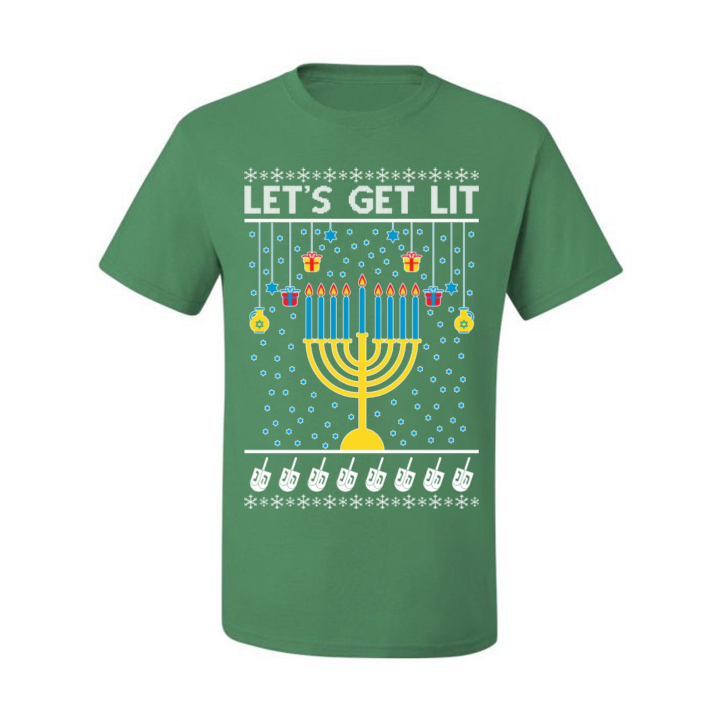 Let's Get Lit, Funny Chanukah Menorah Winter Jewish Holidays, Hanukkah Ugly Christmas Sweater Ugly Christmas Men's T-Shirt