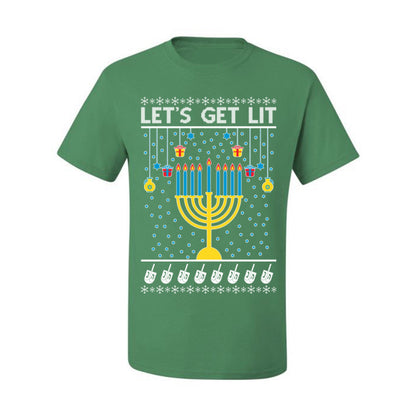 Let's Get Lit, Funny Chanukah Menorah Winter Jewish Holidays, Hanukkah Ugly Christmas Sweater Ugly Christmas Men's T-Shirt