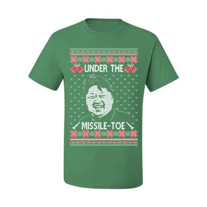 Under the Missle Toe, Funny Mistletoe Xmas Pun North Korea Dictator Kim, Ugly Christmas Sweater Ugly Christmas Men's T-Shirt