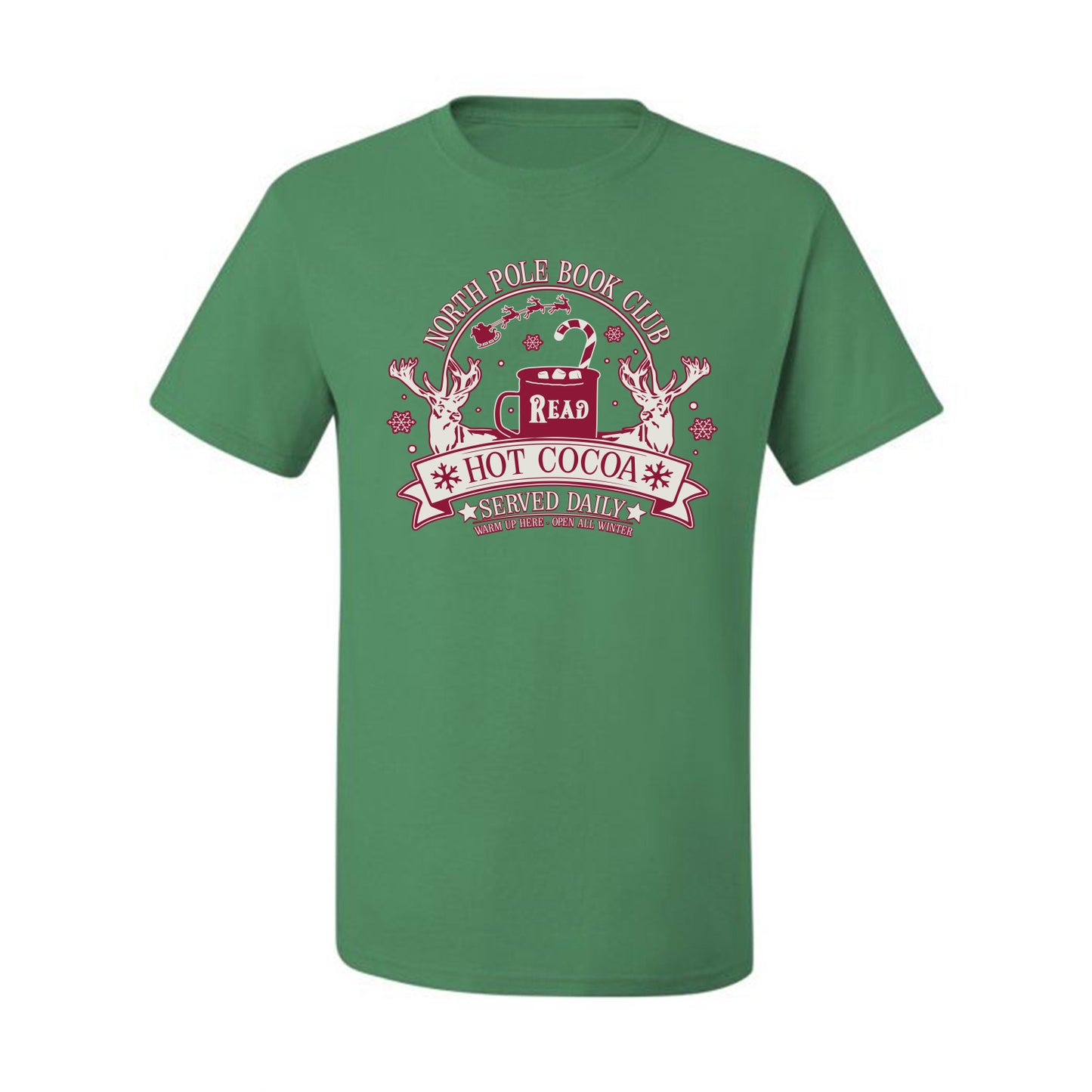 North Pole Book Club | Hot Cocoa Served Daily, Cute Funny Read Books Reading Snow Reindeer Winter Hot Chocolate Ugly Christmas Men's T-Shirt