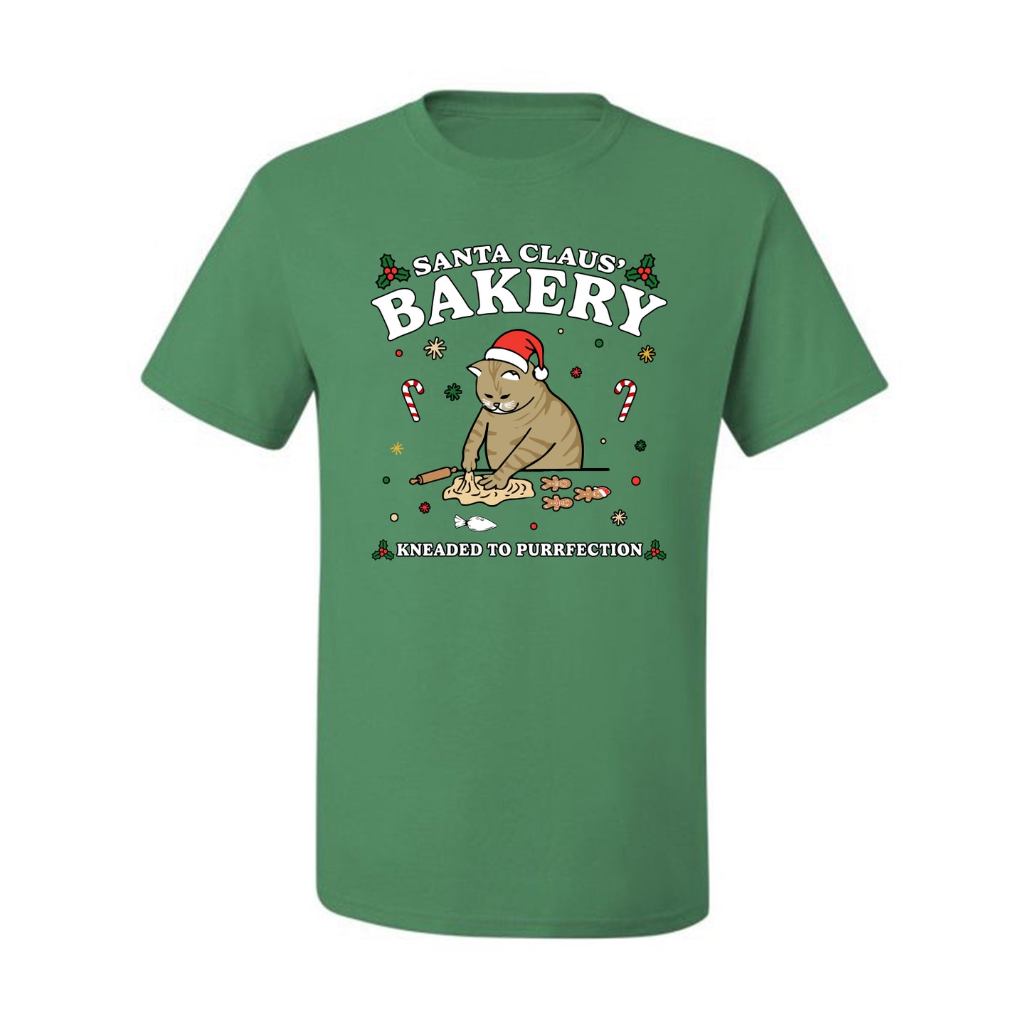 Santa Claus Bakery | Bread Kneaded to Purrfection, Funny Cute Cat Chef Baker Joke Ugly Christmas Men's T-Shirt