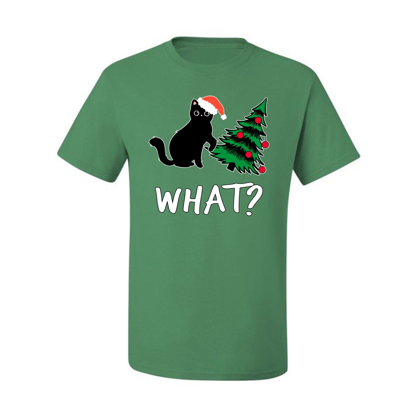 What? Funny Guilty Santa Cat Christmas Tree Mischief Pet Humor Ugly Christmas Men's T-Shirt