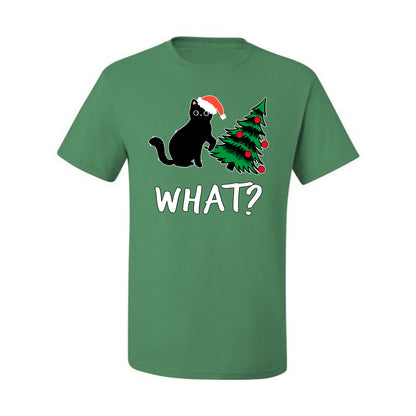 What? Funny Guilty Santa Cat Christmas Tree Mischief Pet Humor Ugly Christmas Men's T-Shirt