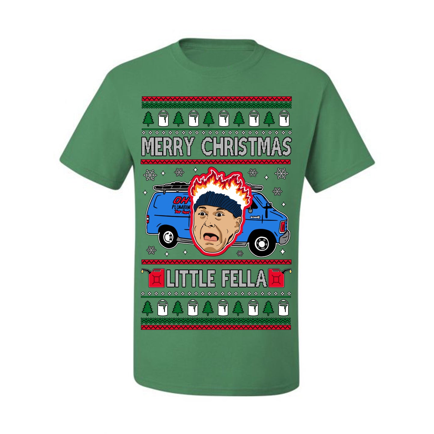 Merry Christmas Little Fella, Classic Funny 90s Harry Kevin Fire Plumbing Van Bandits, Movie Quote Ugly Christmas Sweater Ugly Christmas Men's T-Shirt