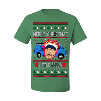 Merry Christmas Little Fella, Classic Funny 90s Harry Kevin Fire Plumbing Van Bandits, Movie Quote Ugly Christmas Sweater Ugly Christmas Men's T-Shirt