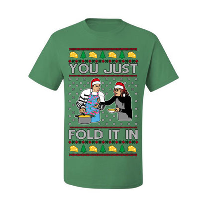 You Just Fold It In, Funny Cooking Enchilada Moira David Schitt's TV Show Sitcom Santa Hat, Ugly Christmas Sweater Ugly Christmas Men's T-Shirt