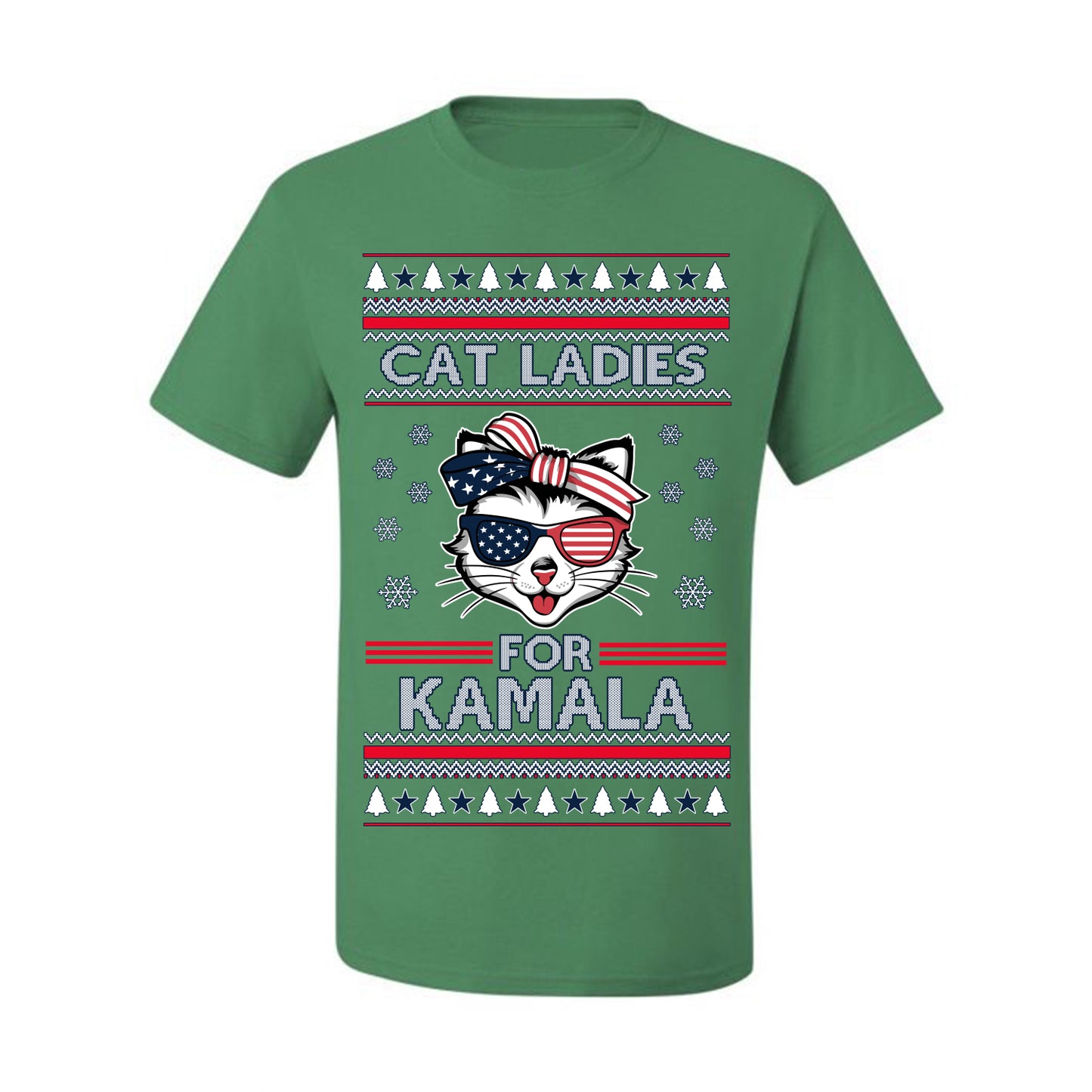 Cat Ladies for Kamala USA Glasses, Harris Tim Walz 2024 Cute USA Glasses Bow, Ugly Christmas Sweater Crewneck Sweatshirt Ugly Christmas Men's T-Shirt