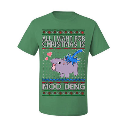 All I Want for Christmas is Moo Deng, Cute Pygmy Hippo Meme Viral Zoo Animal Y2K Era Funny Memes, Ugly Christmas Sweater Ugly Christmas Men's T-Shirt