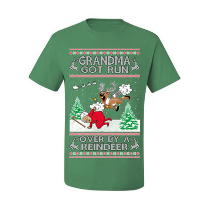 Grandma Got Run Over by a Reindeer, Funny Animated Design Rein Deer Kids TV Song Movie, Ugly Christmas Sweater Ugly Christmas Men's T-Shirt