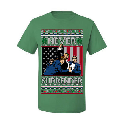 Never Surrender, Pro Donald Trump Fight Fight Fight Fist Pump 2024 Butler PA Rally Shot, Ugly Christmas Sweater Ugly Christmas Men's T-Shirt
