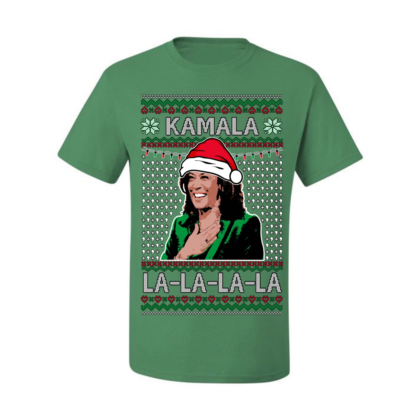 Kamala La La, Funny Kamala Harris Santa Hat Classic Xmas Song Carol Lyrics Winter Holiday, Ugly Christmas Sweater Ugly Christmas Men's T-Shirt