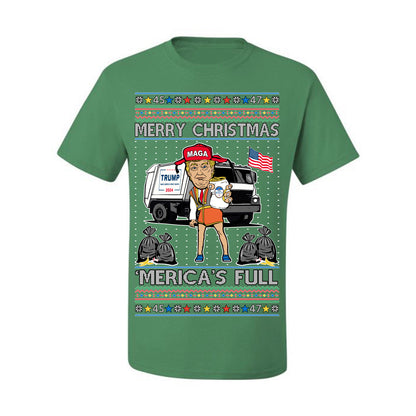 Donald Trump Merry Christmas Merica's Full, Cousin Eddie Christmas Vacation Garbage for Trump Funny Viral Meme, Ugly Christmas Sweater Ugly Christmas Men's T-Shirt