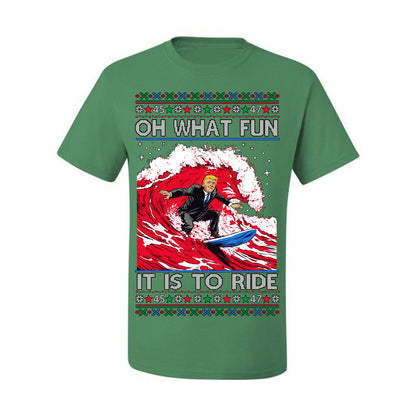 Oh What Fun It Is to Ride, Donald Trump MAGA Election Red Wave Landslide, Gift for Republicans Conservatives Ugly Christmas Sweater Ugly Christmas Men's T-Shirt