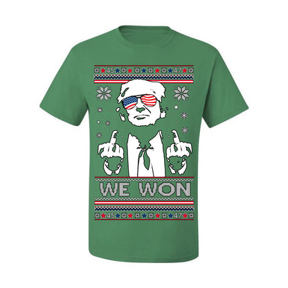 We Won Funny 45 47 President Trump Shot USA Glasses, 47th USA President of the United States, Gift for Republicans Conservatives Ugly Christmas Sweater Ugly Christmas Men's T-Shirt