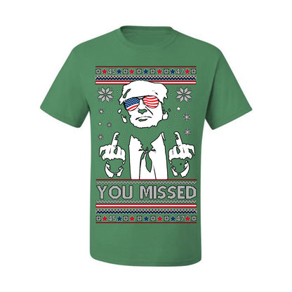 You Missed Funny 45 47 President Trump Shot USA Glasses, 47th USA President of the United States, Gift for Republicans Conservatives Ugly Christmas Sweater Ugly Christmas Men's T-Shirt
