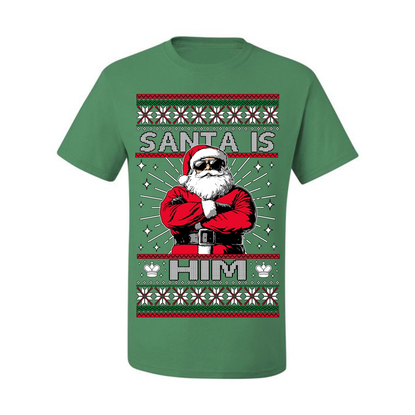 Santa Is Him Funny Gen Z Viral Meme Shades, Religious Christ Christian Christianity Brain Rot Joke Slang Ugly Christmas Sweater Ugly Christmas Men's T-Shirt