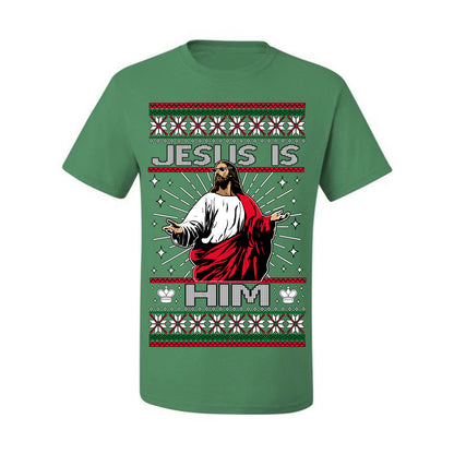 Jesus Is Him Funny Gen Z Viral Meme Shades, Religious Christ Christian Christianity Brain Rot Joke Slang Ugly Christmas Sweater Ugly Christmas Men's T-Shirt