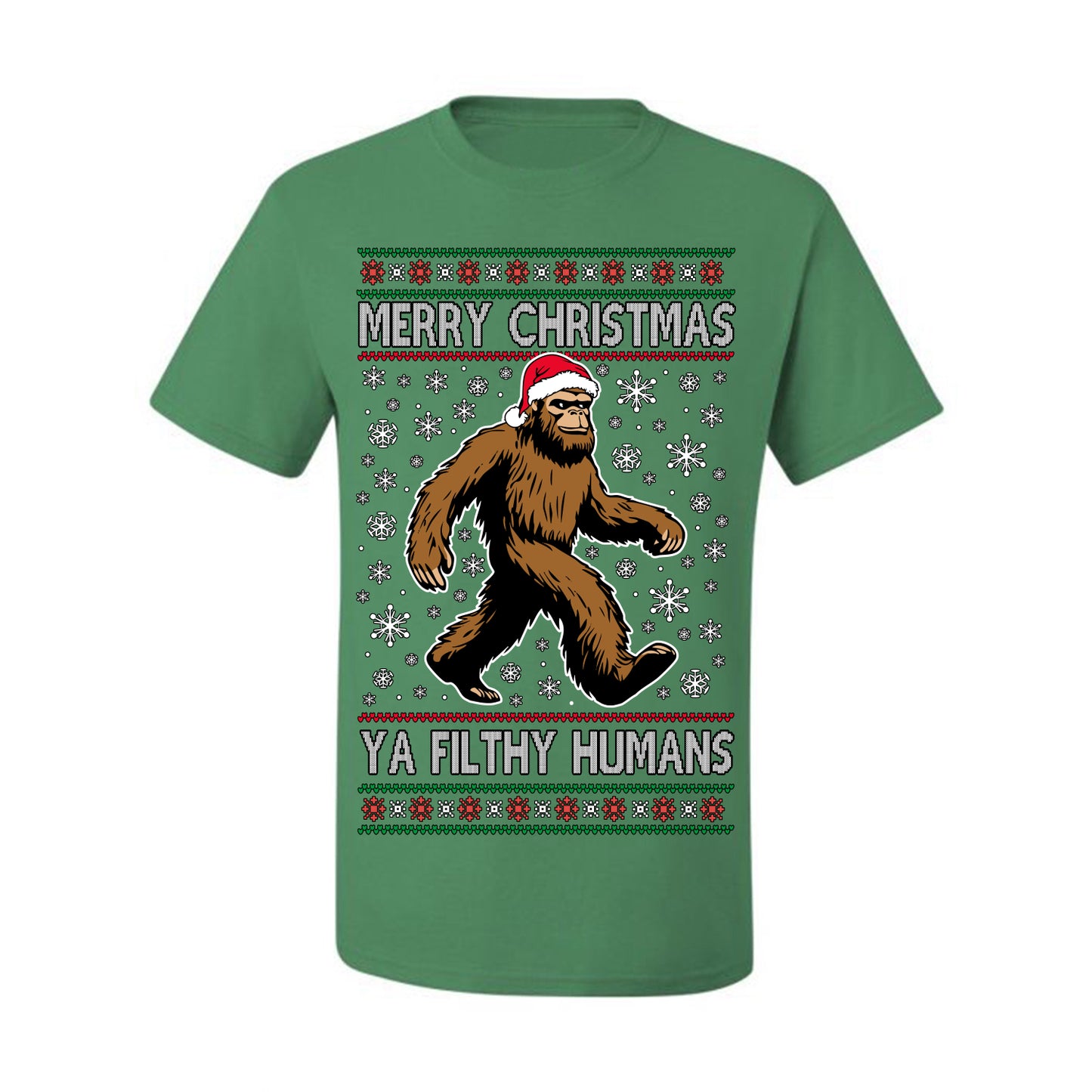 Merry Christmas Ya Filthy Humans Funny Sasquatch, UFO Conspiracy Theory Y2K Big Foot Supernatural Theorist Bigfoot Ugly Christmas Sweater Ugly Christmas Men's T-Shirt