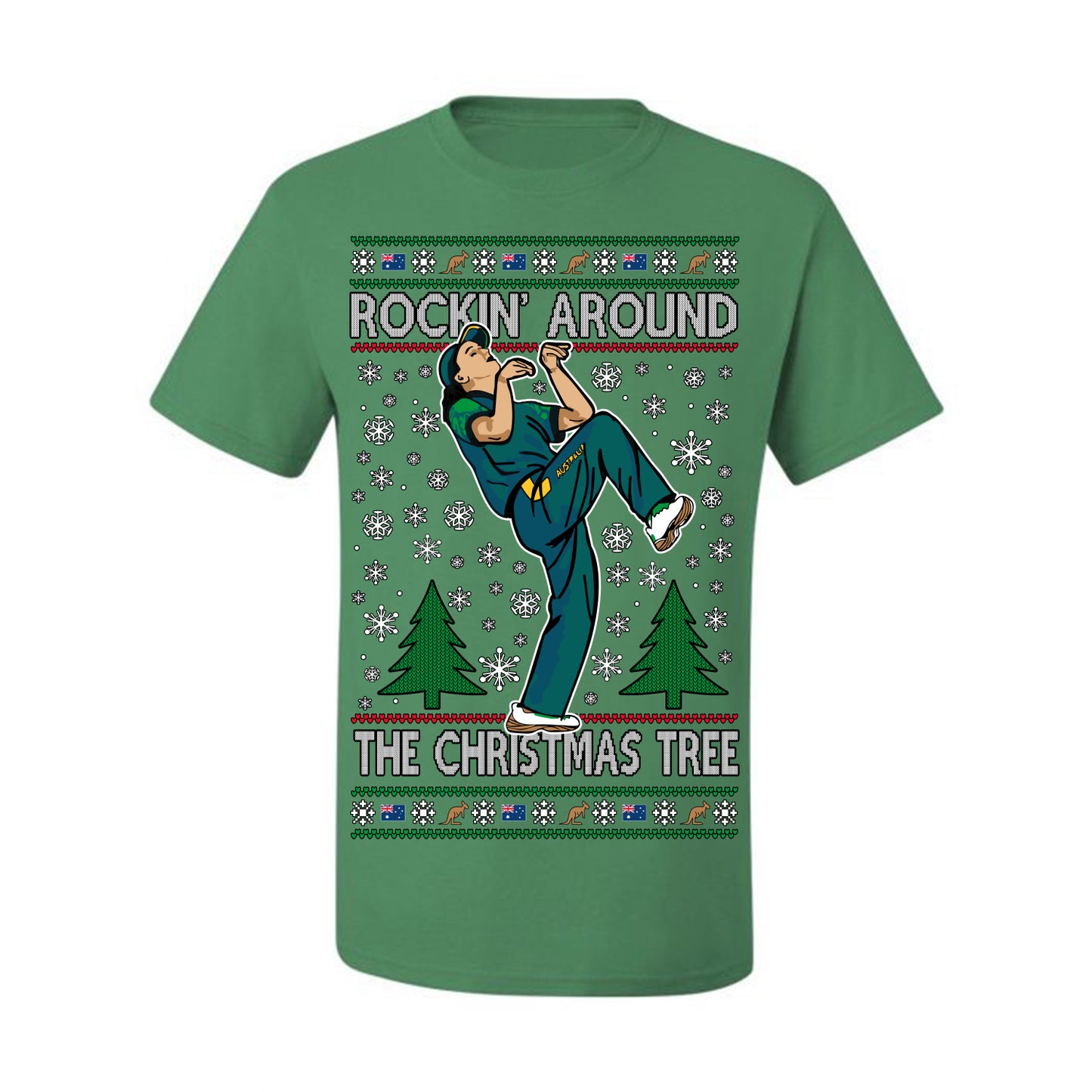 Rockin Around the Christmas Tree Raygun Viral Meme Australian AUS, Sports Australia Breakdancer Ray Gun Funny Ugly Christmas Sweater Ugly Christmas Men's T-Shirt