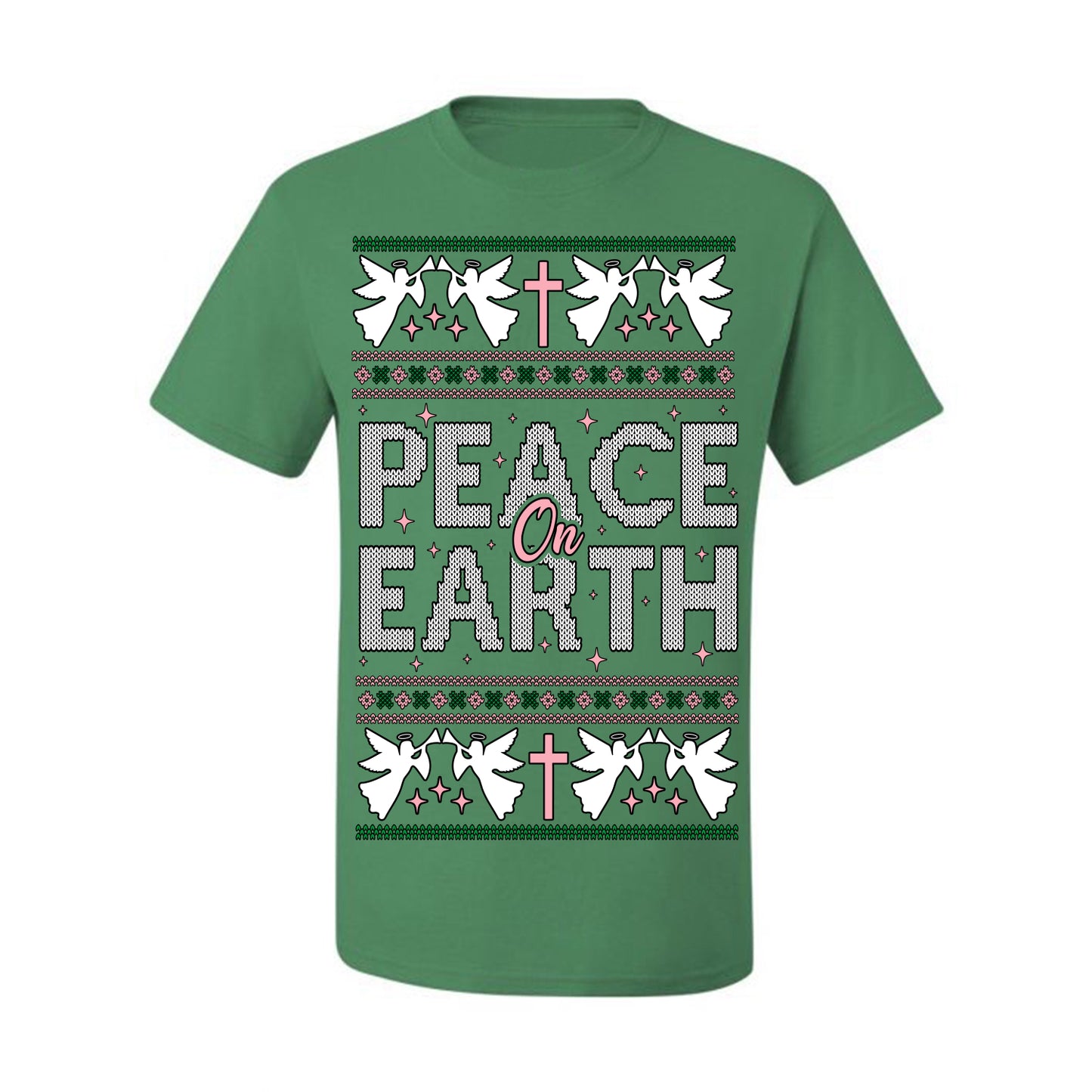 Peace On Earth Funny Xmas Cute Pink Angel Cross, Women Men Religious Christian Catholic Ugly Christmas Sweater Ugly Christmas Men's T-Shirt