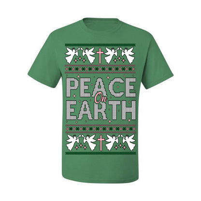 Peace On Earth Funny Xmas Cute Pink Angel Cross, Women Men Religious Christian Catholic Ugly Christmas Sweater Ugly Christmas Men's T-Shirt