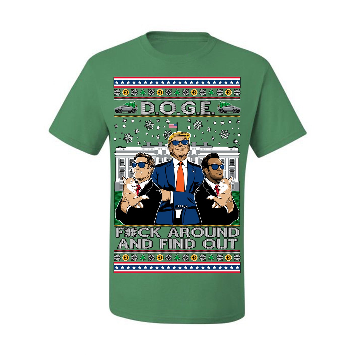 Doge F Around and Find Out Donald Trump Elon Vivek, Department of Govenmental Efficiency D.O.G.E. Republicans MAGA Ugly Christmas Sweater Ugly Christmas Men's T-Shirt