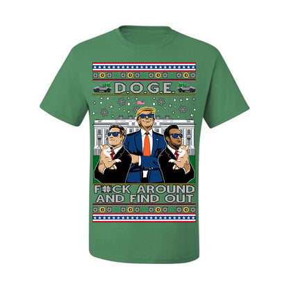 Doge F Around and Find Out Donald Trump Elon Vivek, Department of Govenmental Efficiency D.O.G.E. Republicans MAGA Ugly Christmas Sweater Ugly Christmas Men's T-Shirt
