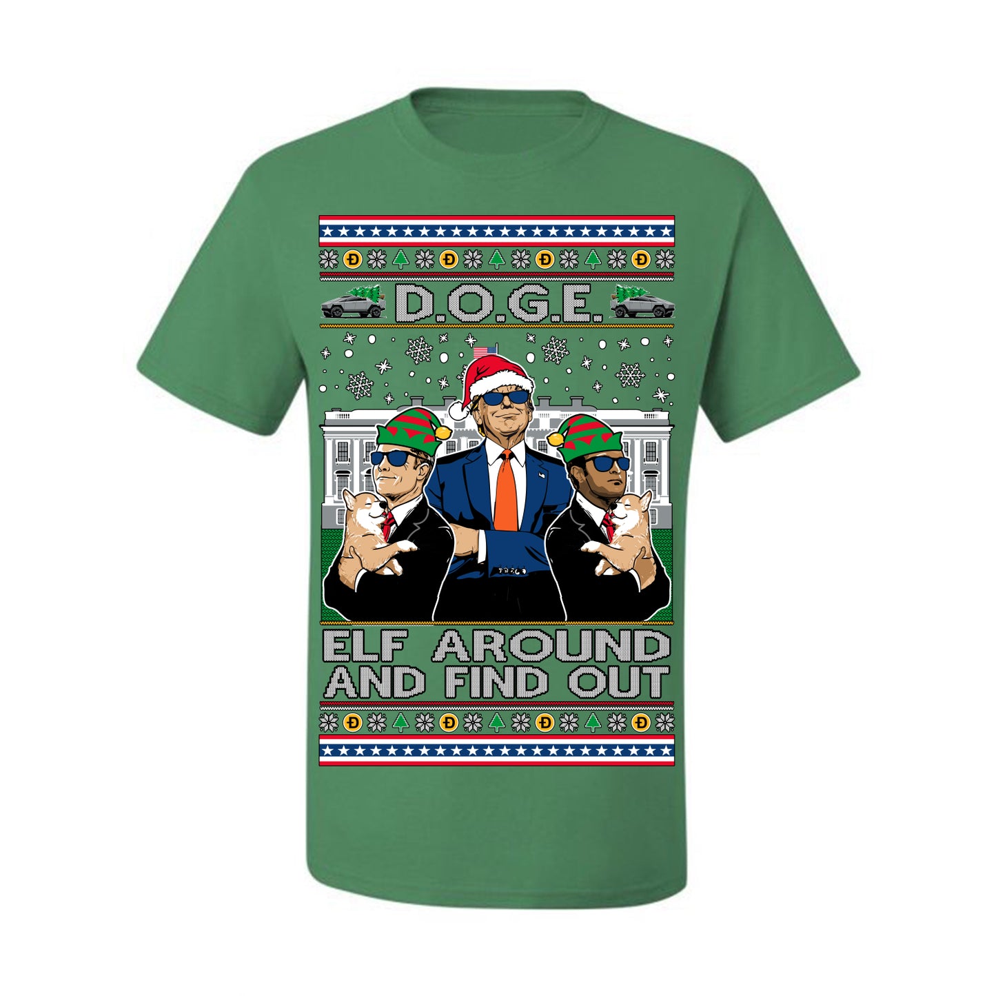 Doge Elf Around and Find Out Trump Elon Vivek, Department of Govenmental Efficiency D.O.G.E. Republicans MAGA Ugly Christmas Sweater Ugly Christmas Men's T-Shirt