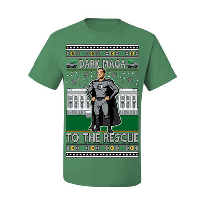 Dark MAGA to the Rescue, Elon Superhero Doge Crypto Dogecoin Make America Great Again Trump 2024 Ugly Christmas Sweater Ugly Christmas Men's T-Shirt