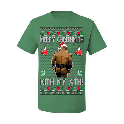 Merry Chrithmith Kith My Ath, Mike Tyson Butt Viral Kiss My Ass Boxing Fight Meme, Men Women Funny Ugly Christmas Sweater Ugly Christmas Men's T-Shirt