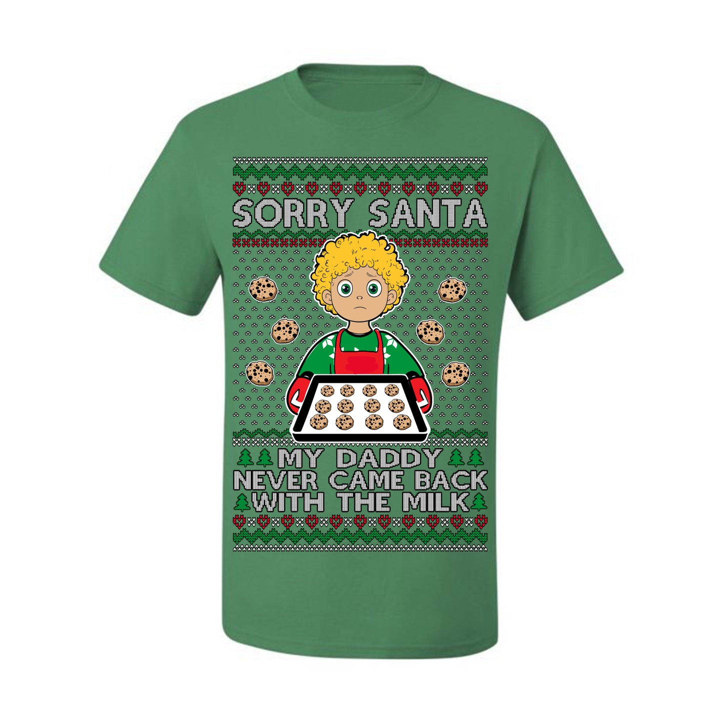 Sorry Santa Dad Never Came Back With Milk, Funny Viral Daddy Left Sad Kid Meme Ugly Christmas Sweater Ugly Christmas Men's T-Shirt