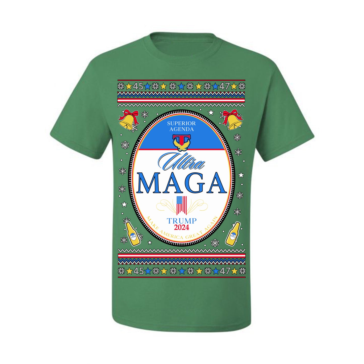 Ultra MAGA Superior Agenda Trump Vance 2024 Funny Beer Logo Ugly Christmas Sweater Ugly Christmas Men's T-Shirt