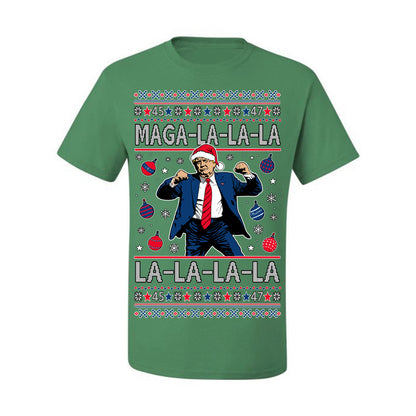 Maga La La La, Funny Xmas Santa Donald Trump Viral Shimmy Dance Classic Christmas Carol Song, Ugly Christmas Sweater Ugly Christmas Men's T-Shirt
