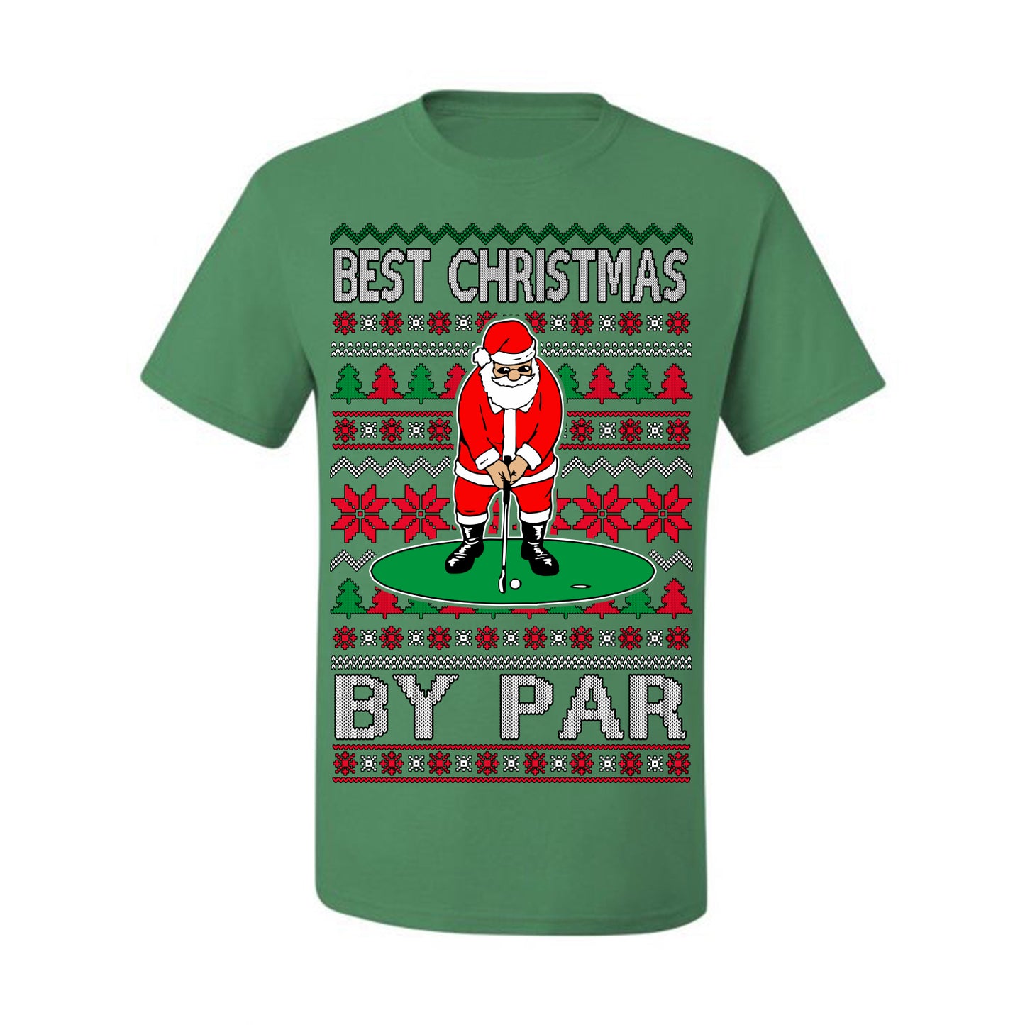 Best Christmas By Par Funny, Santa Golfing Iron Wedge Wood Drive Fore Birdie Eagle, Pun Sports Golf Ugly Christmas Sweater Ugly Christmas Men's T-Shirt