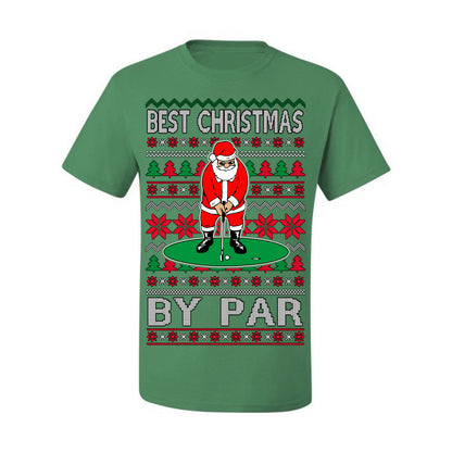 Best Christmas By Par Funny, Santa Golfing Iron Wedge Wood Drive Fore Birdie Eagle, Pun Sports Golf Ugly Christmas Sweater Ugly Christmas Men's T-Shirt