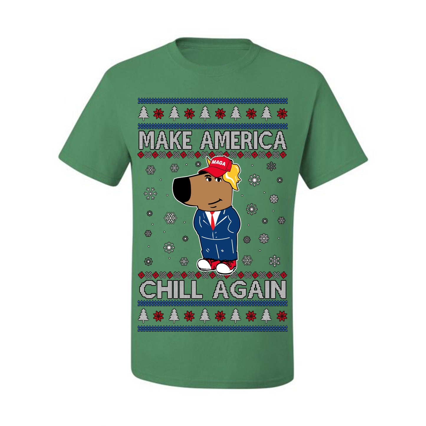Make America Chill Again Chill Guy Donald Trump, My New Character Viral Gen Z Alpha Meme, MAGA Ugly Christmas Sweater Ugly Christmas Men's T-Shirt