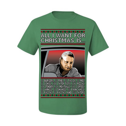 All I Want for Christmas Is 55 Burgers 55 Fries 55 Tacos 55 Pies, Funny Viral I Think Tim TV Show Gen Z Alpha Brainrot Meme Ugly Christmas Sweater Ugly Christmas Men's T-Shirt