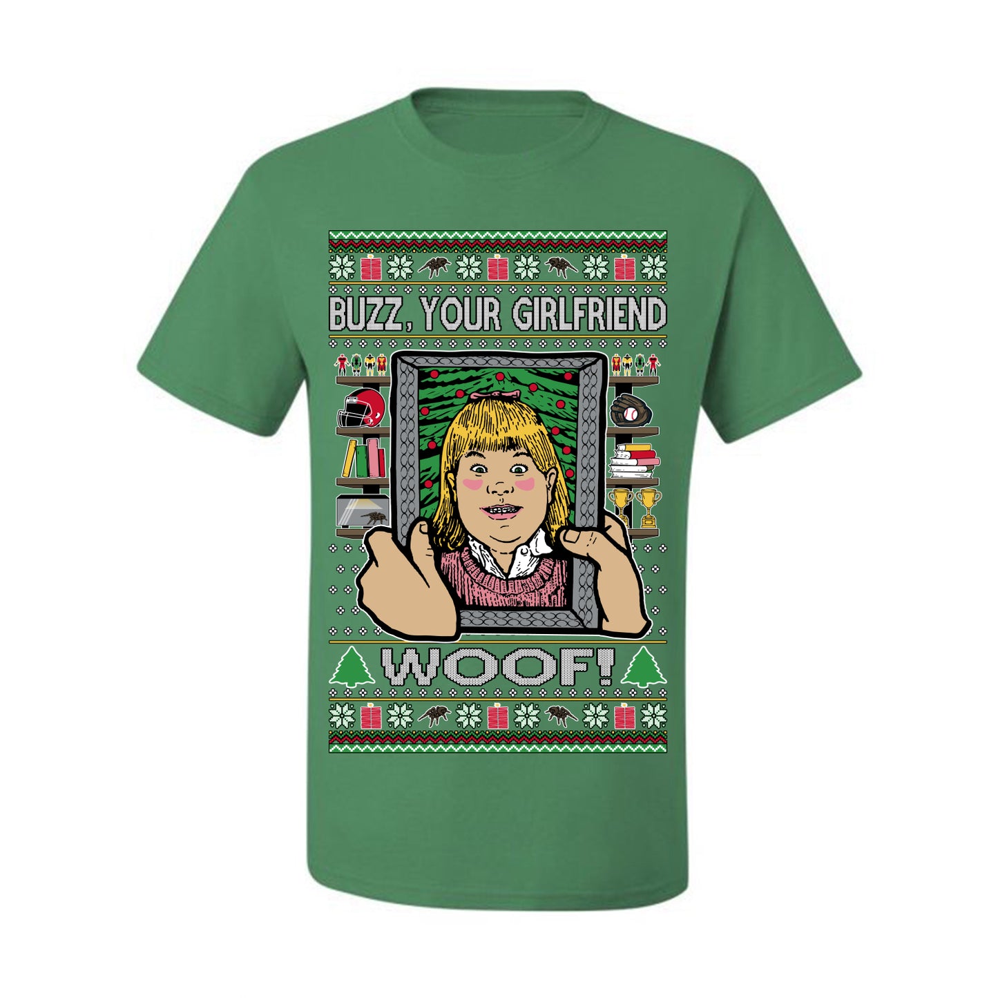 Buzz Your Girlfriend Woof, Funny 90s Chicago Xmas Movie Alone Kevin, Ugly Christmas Sweater Ugly Christmas Men's T-Shirt