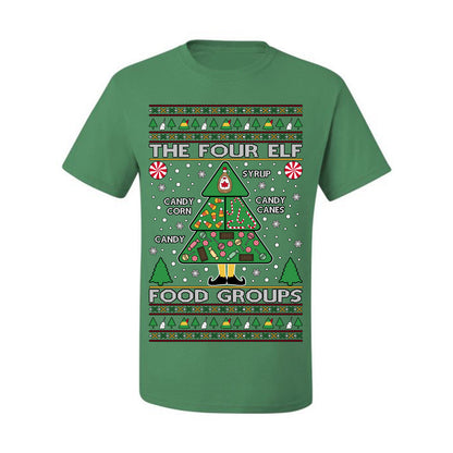 The Four Elf Food Groups, Peppermint Chocolate Candy Canes Syrup, Funny Ugly Christmas Sweater Ugly Christmas Men's T-Shirt