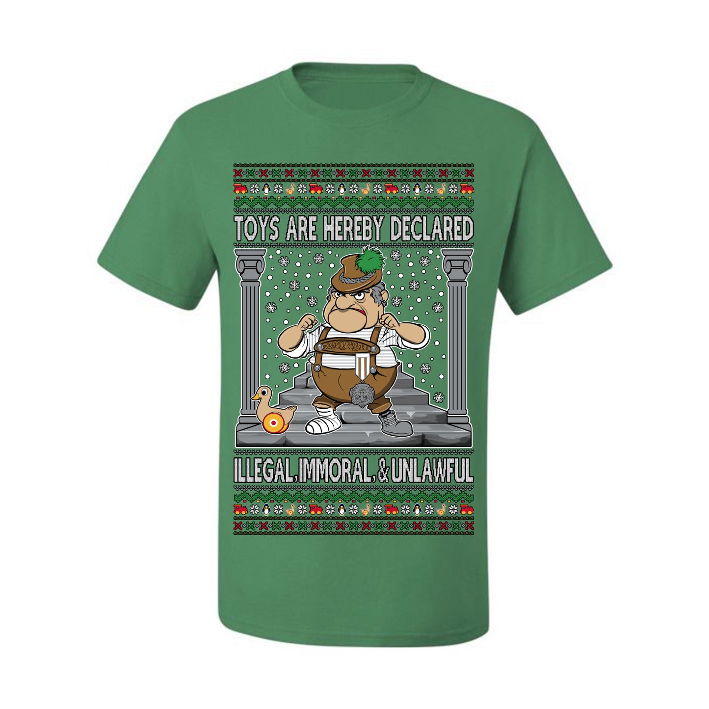 Toys Are Hereby Declared Illegal Immoral  Unlawful, Funny Classic 1970 Xmas Movie Quote Character Santa Claus Comin to Town, Ugly Christmas Sweater Ugly Christmas Men's T-Shirt