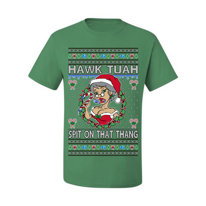 Hawk Tuah Spit On That Thang, Viral Hilarious Candy Cane Mrs Claus Funny Naughty Suck Meme, Ugly Christmas Sweater Ugly Christmas Men's T-Shirt