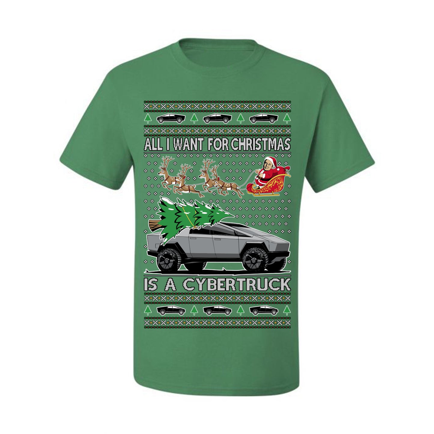 All I Want for Christmas is a Cybertruck, Funny Tech Cyber Truck Elon Musk Santa Claus Reindeer, Meme Ugly Christmas Sweater Ugly Christmas Men's T-Shirt
