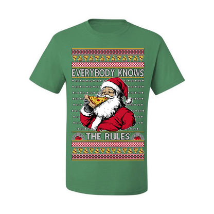 Everybody Knows the Rules Funny, Santa Claus Viral Online Pizza Rating Score, Detroit New England Deep Dish Pizzas Jersey New York Style, Ugly Christmas Sweater Ugly Christmas Men's T-Shirt