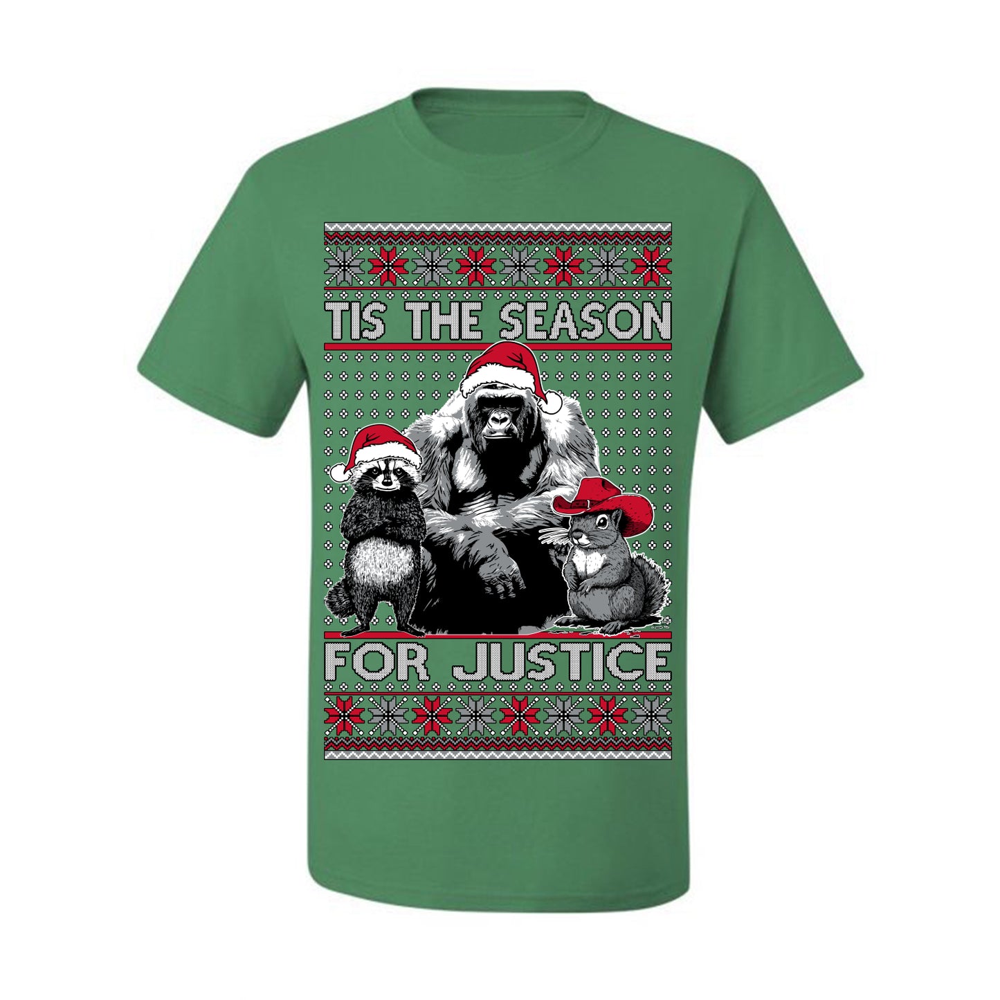 Tis the Season For Justice, RIP Harambe Peanut the Squirrel Fred Raccoon Viral Save our Pets Meme, Ugly Christmas Sweater Ugly Christmas Men's T-Shirt