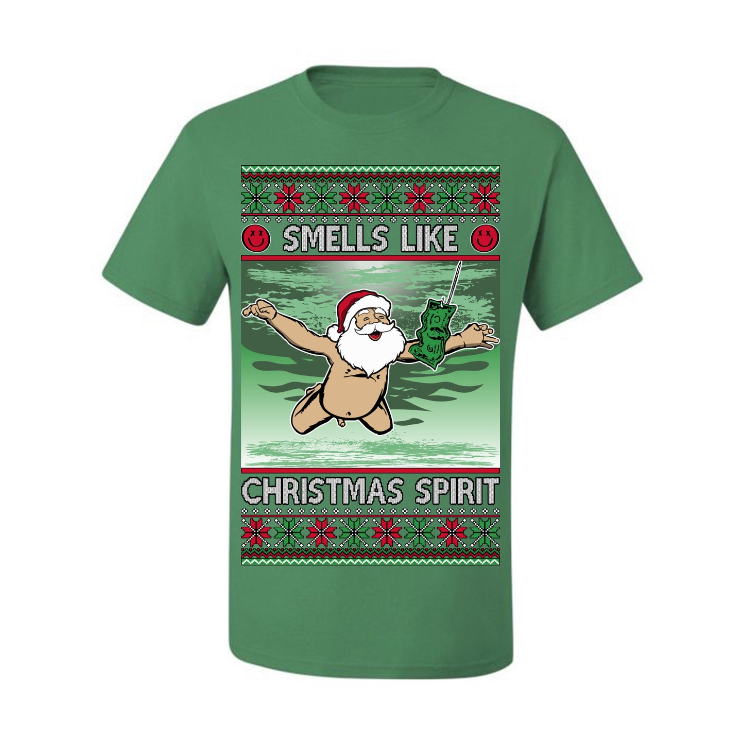 Smells Like Christmas Spirit, Funny Santa Claus Classic 90s Alternative Rock Album Cover Music Parody Ugly Christmas Sweater Ugly Christmas Men's T-Shirt