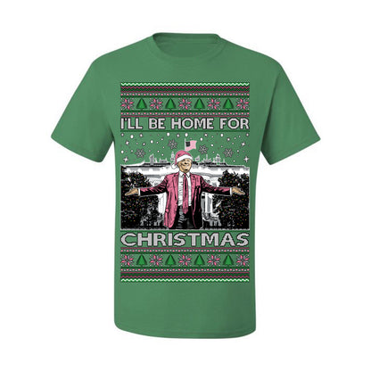 I'll Be Home for Christmas Pink Suit | Funny Santa Clause President Donald Trump White House Holiday Xmas Sweaters, MAGA Ugly Christmas Men's T-Shirt
