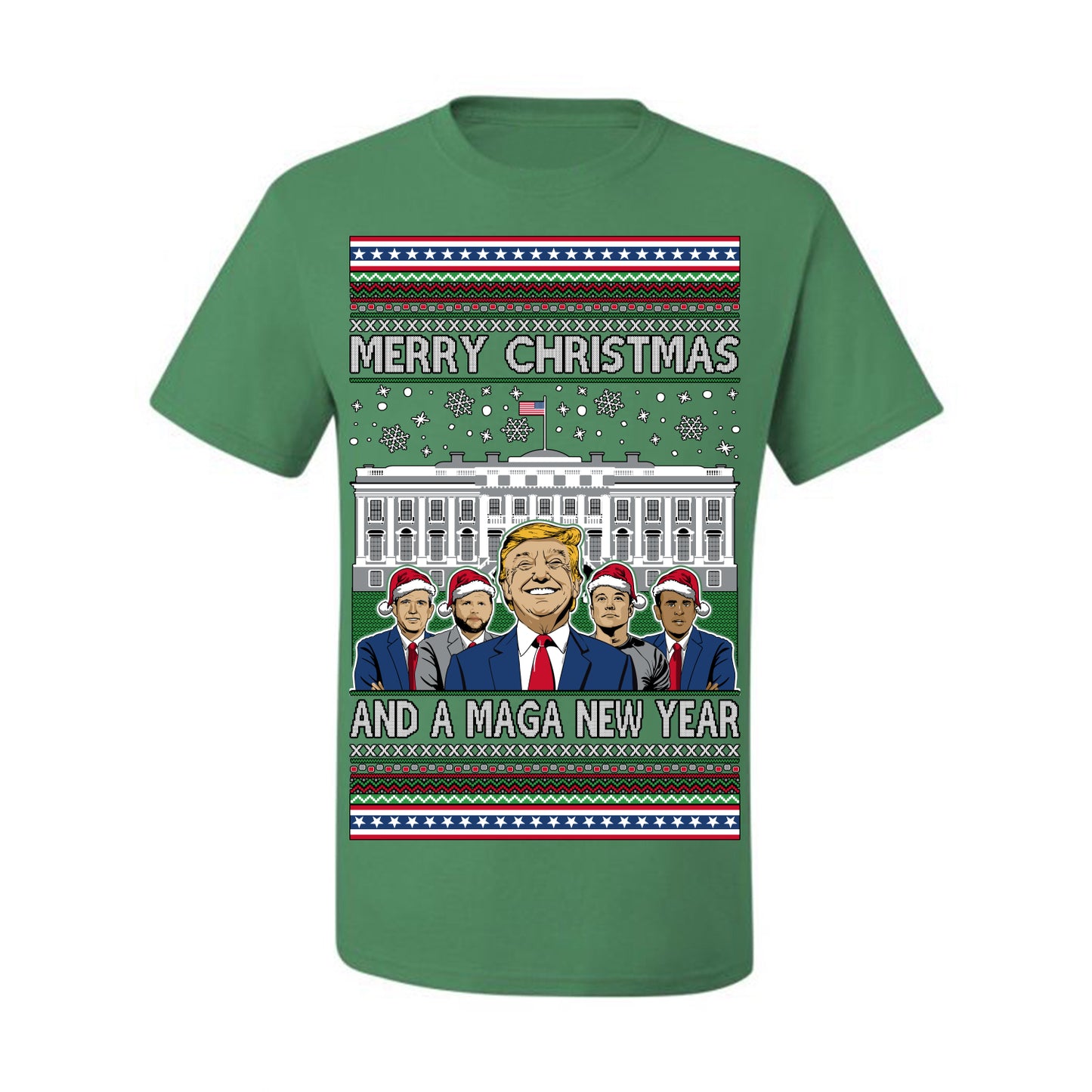 Merry Christmas and a MAGA New Year 2025, Trump Vance Administration 45 47 Make America Great Again USA Ugly Christmas Sweater Ugly Christmas Men's T-Shirt