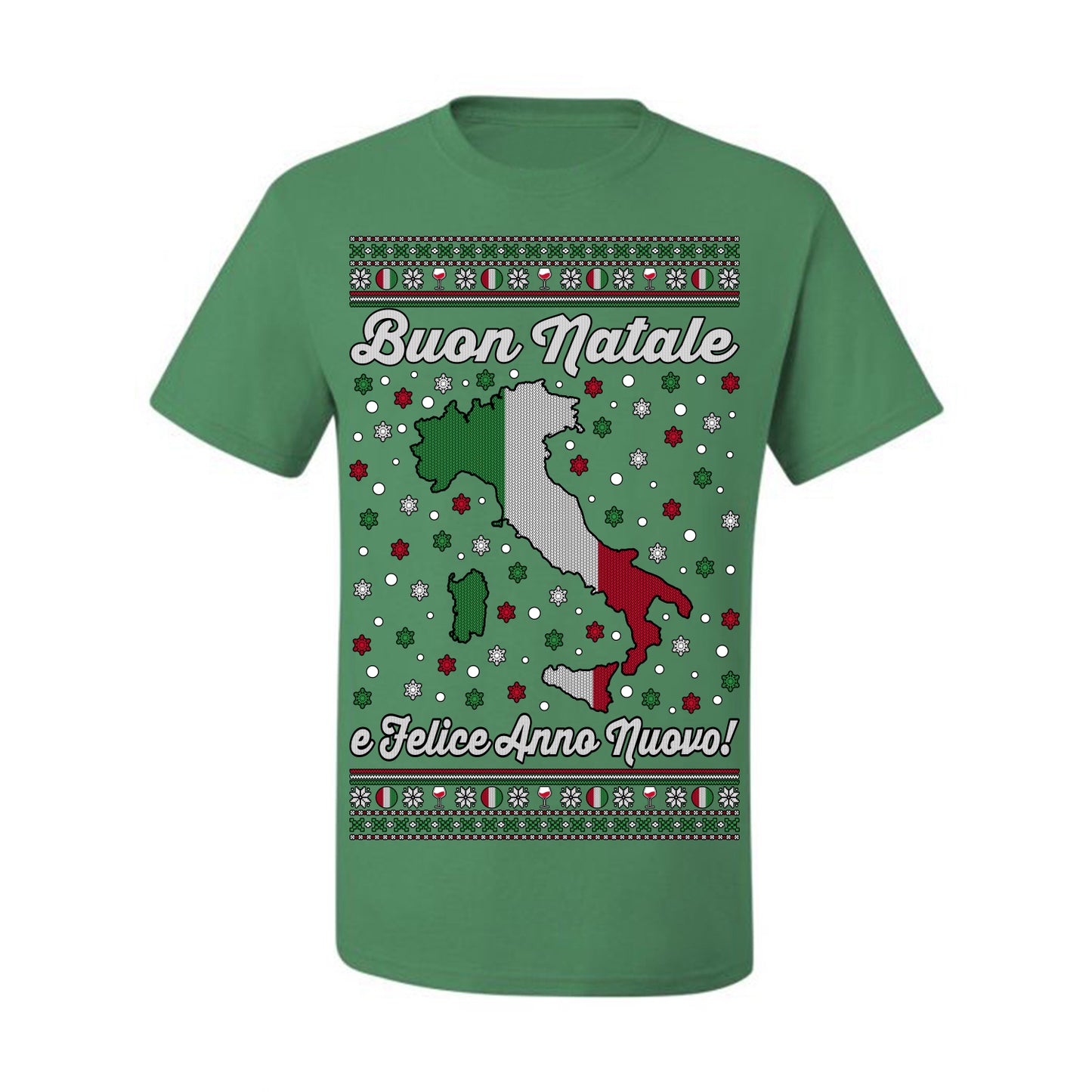 Buon Natale e Felice Anno Nuovo! Merry Christmas and Happy New Year, Funny Classic Italy Peninsula Italian Ugly Christmas Sweater Ugly Christmas Men's T-Shirt