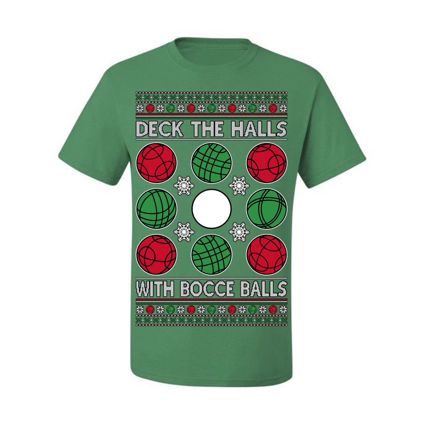 Deck the Halls with Bocce Balls, Funny Classic Italy Italian Sports Ugly Christmas Sweater Ugly Christmas Men's T-Shirt